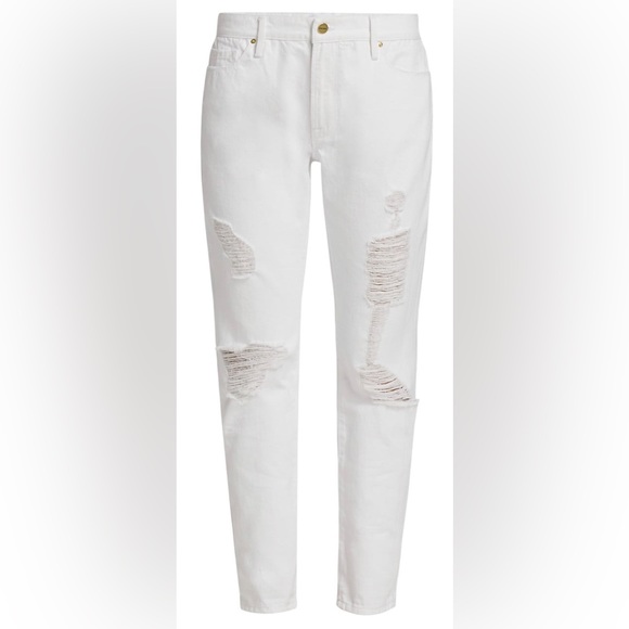 Frame Mid-Rise Distressed Boyfriend White Jeans Size 27 (4) NWT - Picture 1 of 12